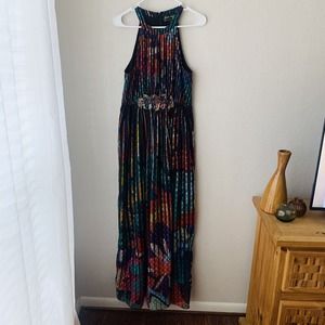 Anthropologie Geisha Designs Kalinka Colorful Art To Wear Halter Maxi Dress Sz 6